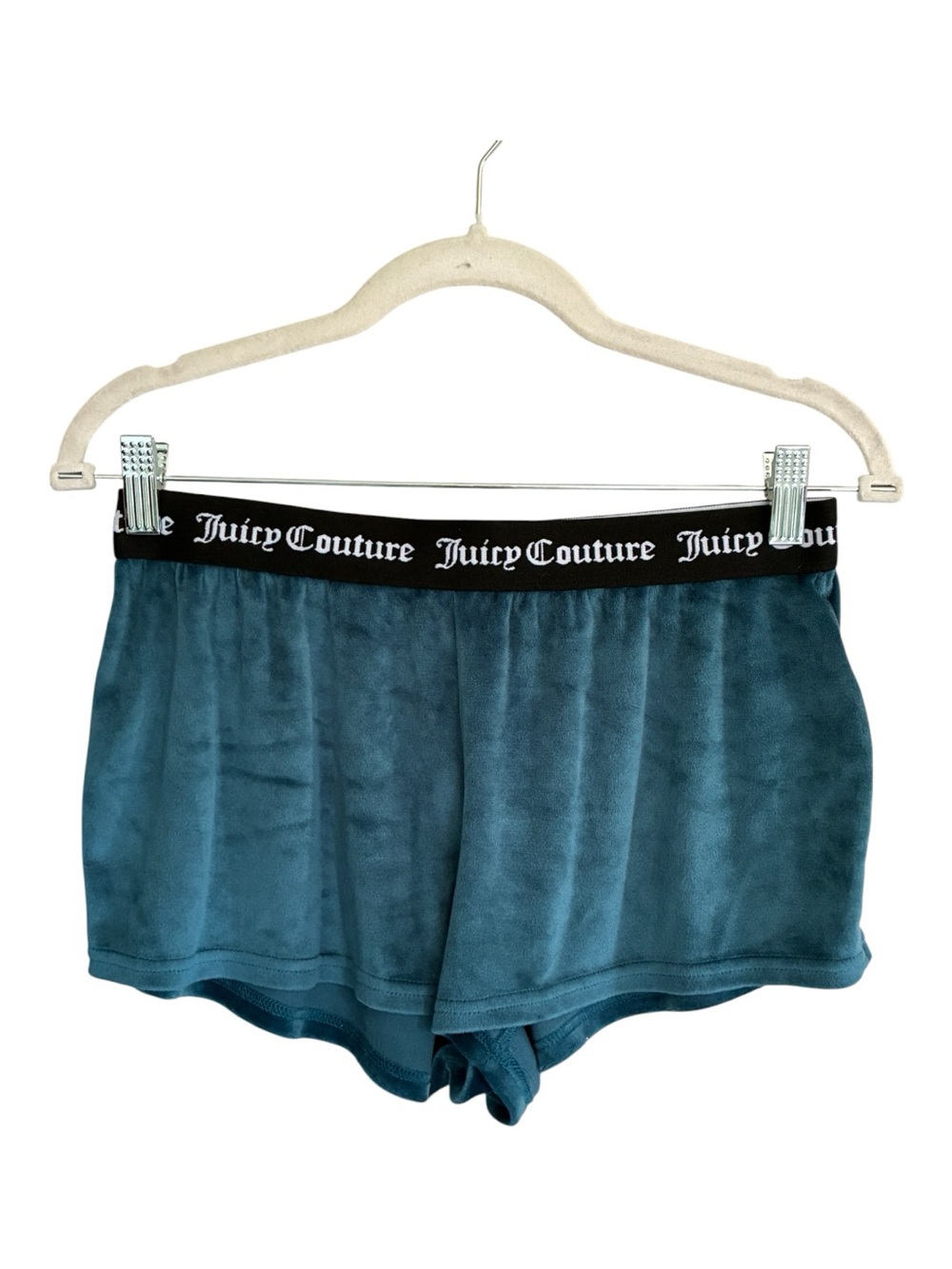 Nwot Juicy Couture Teal Mini Velour Shorts with Black Logo Waistband Size S